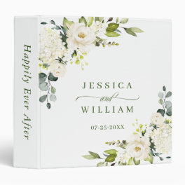 Elegant Eucalyptus White Roses Floral Wedding 3 Ring Binder