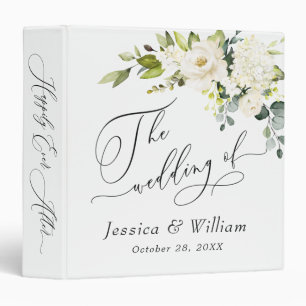 Elegant Eucalyptus White Roses Floral Wedding 3 Ring Binder