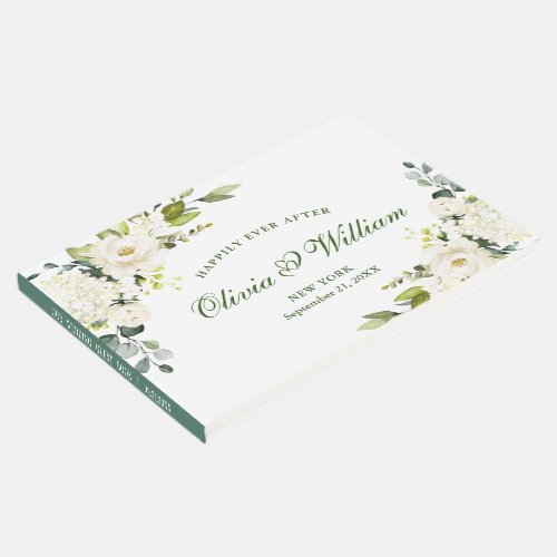 Elegant Eucalyptus White Roses Floral Wedding Guest Book