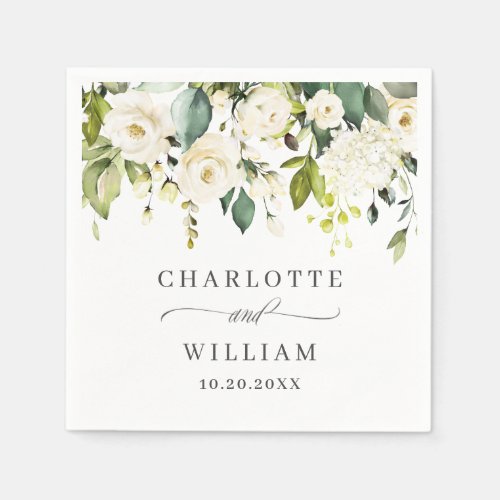 Elegant Eucalyptus White Roses Floral Wedding Napkins