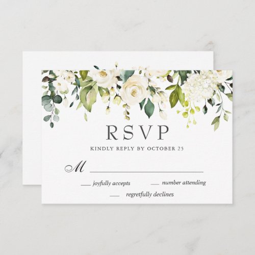 Elegant Eucalyptus White Roses Floral Wedding RSVP Card