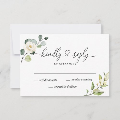 Elegant Eucalyptus White Roses Floral Wedding RSVP Card