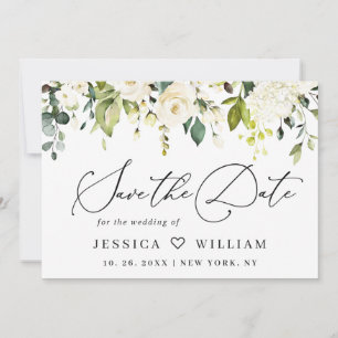 Elegant Eucalyptus White Roses Floral Wedding Save The Date