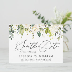 Elegant Eucalyptus White Roses Floral Wedding Save The Date