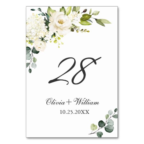 Elegant Eucalyptus White Roses Floral Wedding Tabl Table Number