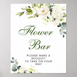 Elegant Eucalyptus White Roses Flower Bar Sign