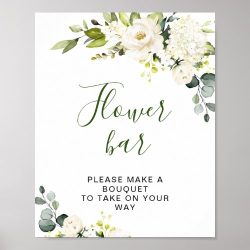 Elegant Eucalyptus White Roses Flower Bar Sign