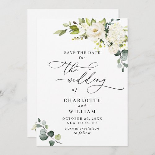 Elegant Eucalyptus White Roses Flowers Wedding Save The Date