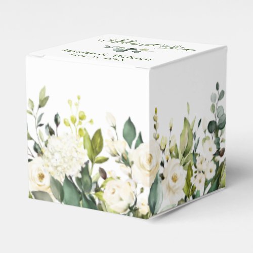 Elegant Eucalyptus White Roses Greenery Wedding Favor Boxes