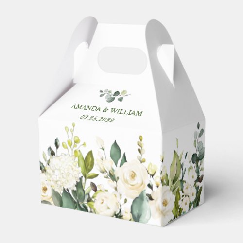 Elegant Eucalyptus White Roses Greenery Wedding Favor Boxes