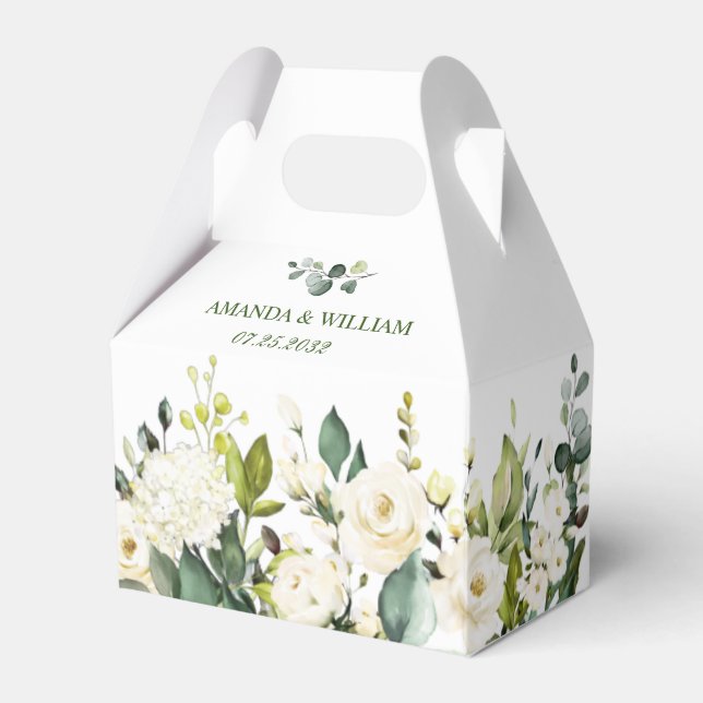 Elegant Eucalyptus White Roses Greenery Wedding Favor Boxes (Front Side)