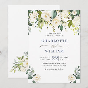 Elegant Eucalyptus White Roses Greenery Wedding Invitation