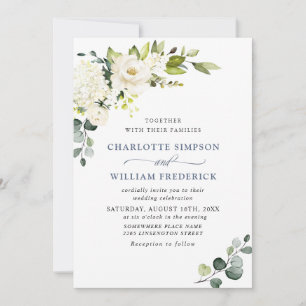 Elegant Eucalyptus White Roses Greenery Wedding Invitation