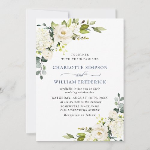 Elegant Eucalyptus White Roses Greenery Wedding Invitation