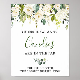 Elegant Eucalyptus White Roses GUESS Sign Poster