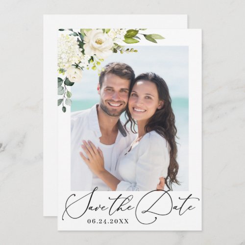 Elegant Eucalyptus White Roses PHOTO Wedding Save The Date