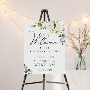 Elegant Eucalyptus White Roses Rehearsal Dinner Foam Board