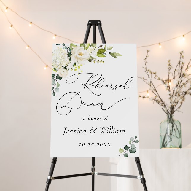 Elegant Eucalyptus White Roses Rehearsal Dinner Foam Board (In Situ (Stand))
