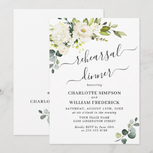 Elegant Eucalyptus White Roses REHEARSAL DINNER Invitation