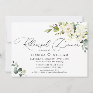 Elegant Eucalyptus White Roses REHEARSAL DINNER Invitation