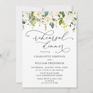 Elegant Eucalyptus White Roses REHEARSAL DINNER Invitation