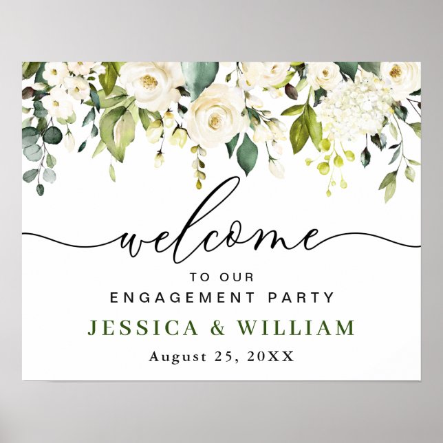 Elegant Eucalyptus White Roses REHEARSAL DINNER Poster (Front)