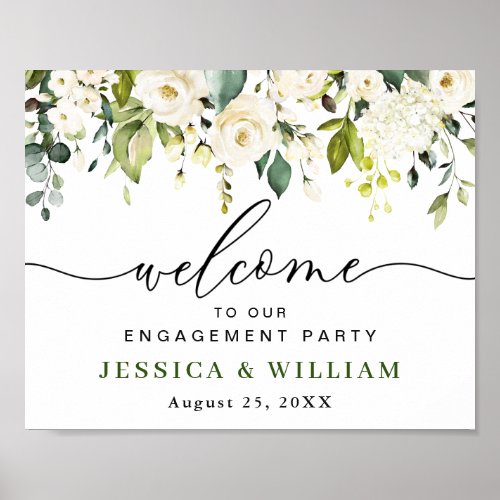 Elegant Eucalyptus White Roses REHEARSAL DINNER Poster