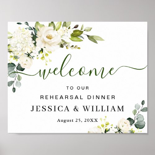 Elegant Eucalyptus White Roses REHEARSAL DINNER Poster