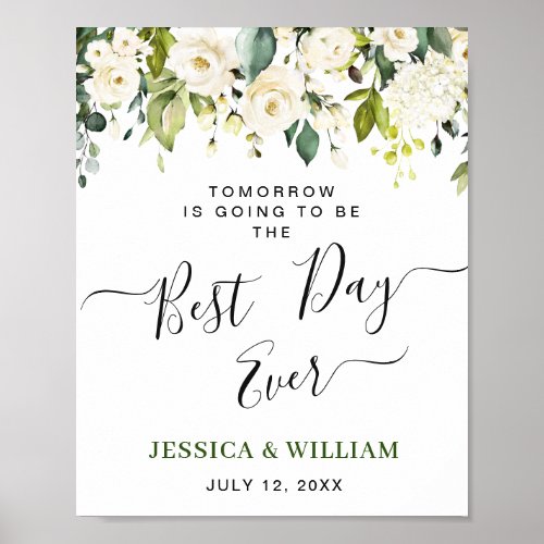 Elegant Eucalyptus White Roses Rehearsal Dinner Poster