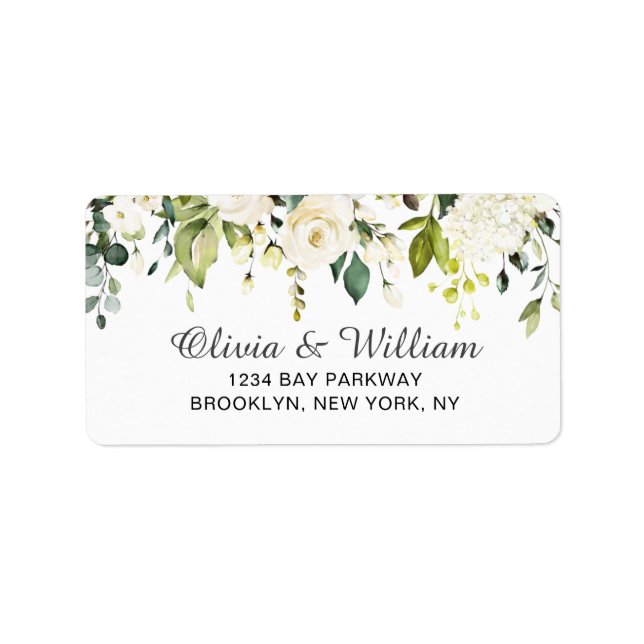 Elegant Eucalyptus White Roses Return Address Label (Front)