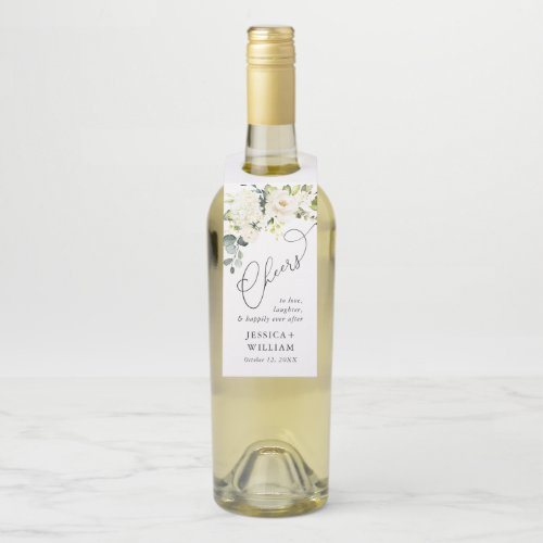 Elegant Eucalyptus White Roses Watercolor Bottle Hanger Tag