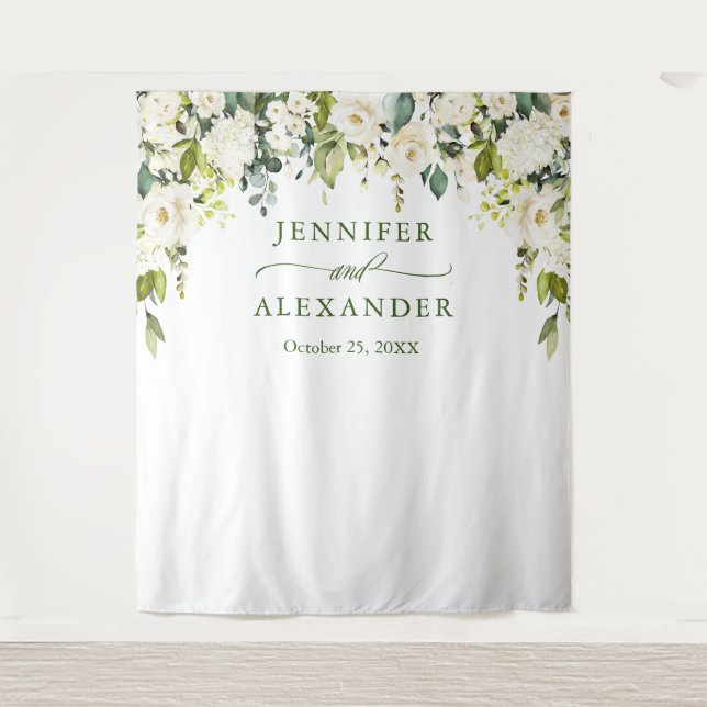 Elegant Eucalyptus White Roses Wedding Backdrop (Front)