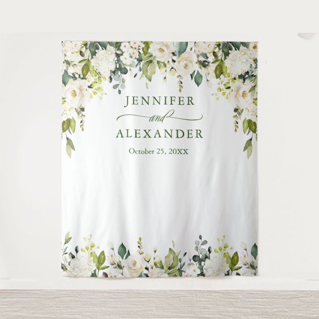 Elegant Eucalyptus White Roses Wedding Backdrop (Front)