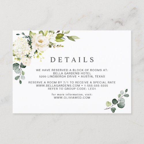 Elegant Eucalyptus White Roses Wedding Details Enc Enclosure Card