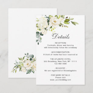 Elegant Eucalyptus White Roses Wedding Details Enclosure Card