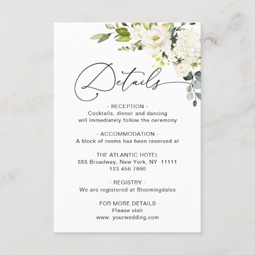 Elegant Eucalyptus White Roses Wedding Details Enclosure Card