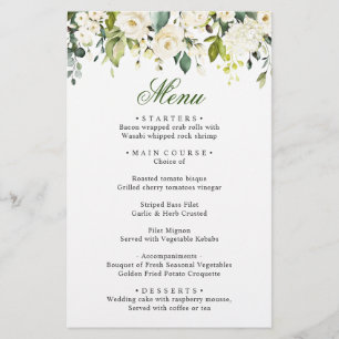 Elegant Eucalyptus White Roses Wedding Dinner Menu