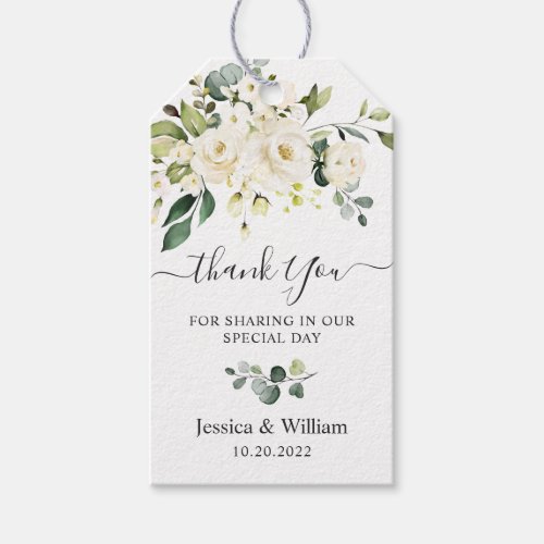 Elegant Eucalyptus White Roses Wedding Favor Gift Tags