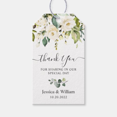 Elegant Eucalyptus White Roses Wedding Favor Gift Tags