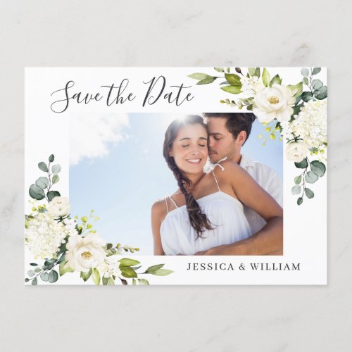 Elegant Eucalyptus White Roses Wedding PHOTO Save The Date