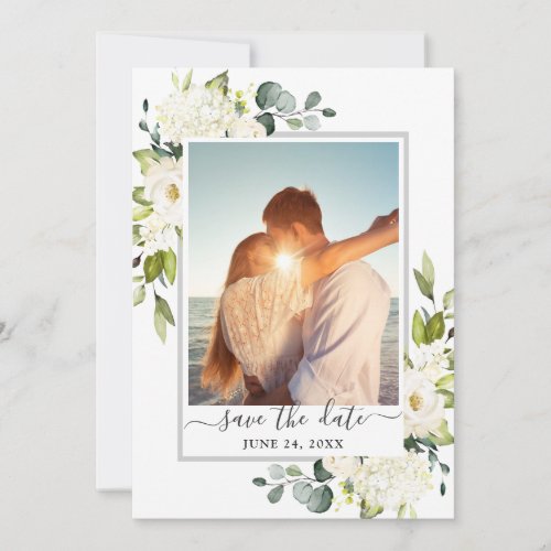 Elegant Eucalyptus White Roses Wedding PHOTO Save The Date