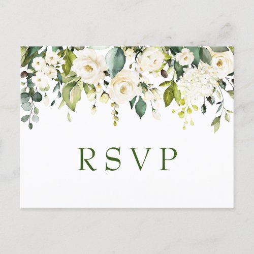 Elegant Eucalyptus White Roses Wedding RSVP Postcard