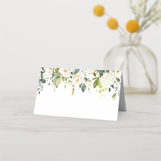 Elegant Eucalyptus White Roses Wedding Table Place Card (Front)