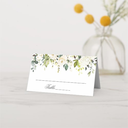 Elegant Eucalyptus White Roses Wedding Table Place Card