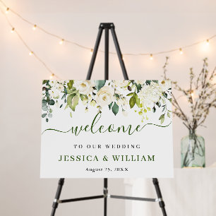 Elegant Eucalyptus White Roses Wedding Welcome Foam Board