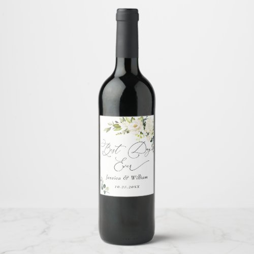 Elegant Eucalyptus White Roses Wedding Wine Label