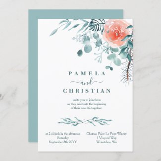 Elegant Eucalyptus, Winter Rose Wedding Invitation