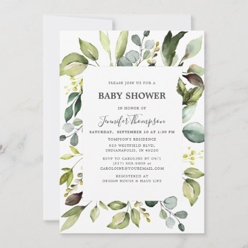 Elegant Eucalyptus with Greenery Baby Shower Invitation | Zazzle