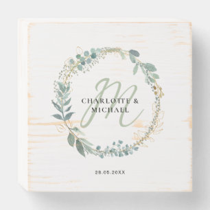 Elegant Eucalyptus Wreath Monogram Wedding Wooden Box Sign