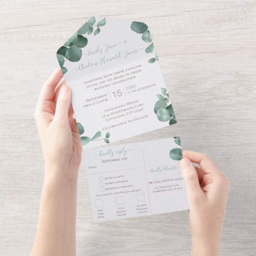 Elegant Eucalyptus Wreath Wedding All In One Invitation